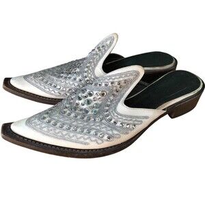 Gianni Barbato Western Embellished Mules Sz 37  US7 Leather Pointy